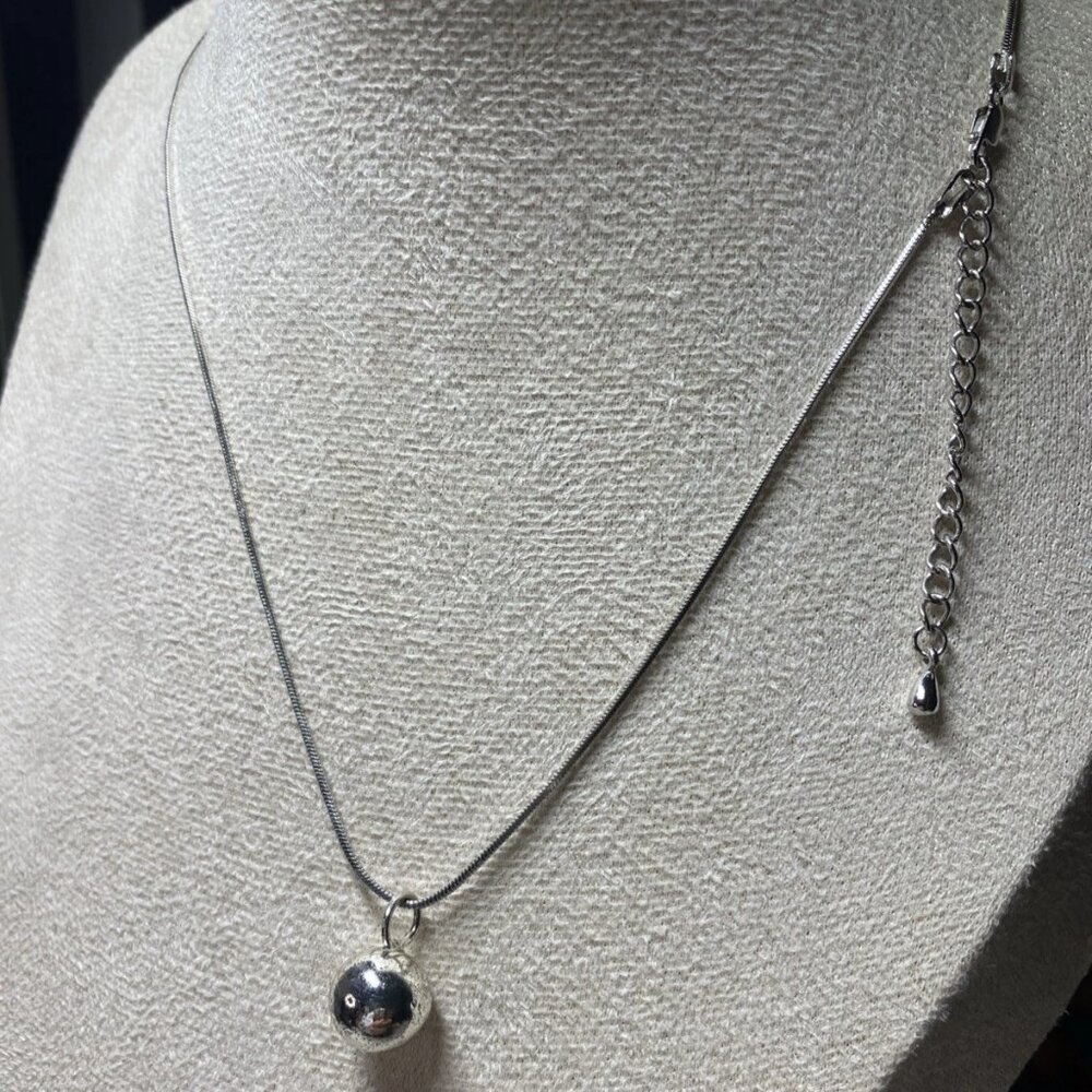 Sterling Silver 925 Snake Chain Necklace with Ball Pendant, Made in Italy,